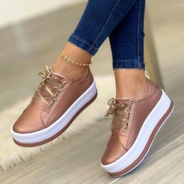 Casual Shoes Woman Sneakers For Women Round Toe Platform Lace Up Tennis Female Vulcanised Solid Colour Ladies Loafers
