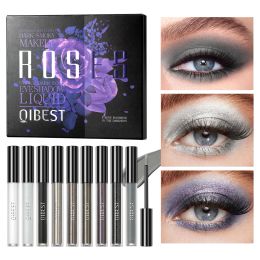 Shadow QIBEST 9pcs Grey Glitter Liquid Eyeshadow Stick Set Pigment Fine Shimmer Matte Natural Cheek Milk Black Shadow Cream Eye Makeup