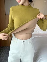 Women's T Shirts Korean Thicken Half Turtleneck Tops Slim Fleece Base Top Women Winter Plush Velvet Lined Warm Shirt Long Sleeve Bottom