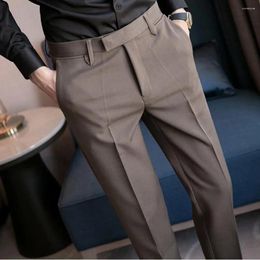 Men's Suits Men Solid Color Trousers Elegant British Style Suit Pants With Side Pockets For Formal Business Wedding Events Breathable