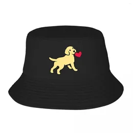 Berets Yellow Labrador Puppy With A Little Heart Bucket Hats Panama For Kids Bob Fisherman Summer Beach Fishing Unisex Caps