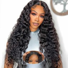 Synthetic Wigs Synthetic Wigs Wear And Go Glueless 55 6x4 HD Lace Closure Wig Deep Wave Frontal Wig Pre Plucked Hairline Pre Cut Curly Human Hair Wigs 240328 240327