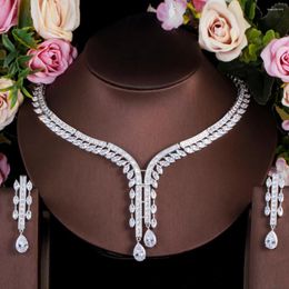 Necklace Earrings Set ThreeGraces Elegant Shiny Cubic Zirconia Stones Silver Color Bridal Wedding And Jewelry For Women TZ991