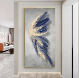 Customized Blue Abstract Feather Canvas Painting Nordic Poster and Prints Wall Art Picture for Living Room Luxury Cuadros9907840