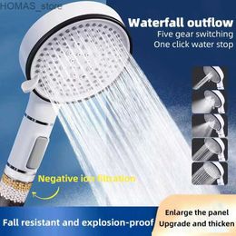 Bathroom Shower Heads Household five speed filtration Pressurised shower head bathroom handheld large panel shower nozzle Y240319