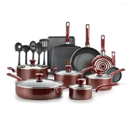 Cookware Sets Set Simple Care Non Stick Pot 20 Piece Red Flat Bottomed With Different Shapes