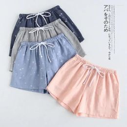 Women's Sleepwear Women Large And Home Casual Elastic Pants Cotton Style Lattice Summer Simple Couple Men Pajamas Gauze Japanese Size Waist