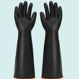 354555cm Black Gloves Heavy Duty Rubber Acid Alkali Resistant Chemical Work Safety For Industry Labor Protective Glove 240314