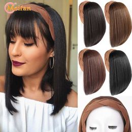 Synthetic Wigs MEIFAN Synthetic Short Straight Braid Headband Half Wig Fluffy Natural False Hairpiece With HairBand Clip in Hair 240329