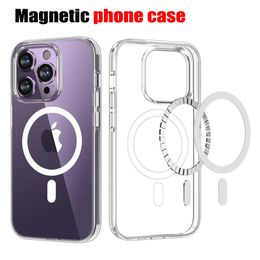 Magsofe Transparent Clear Acrylic Magnetic Shockproof Phone Cases for Iphone 15 14 13 12 11 Pro Max Mini Xr Xs x 8 7 Plus S23 S22 Ultra with Retail Package