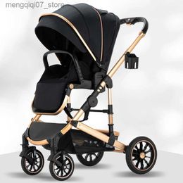 Strollers# High View Two-way Stroller Eggshell Sleeping Basket Can Sit or Lie Down Lightweight Four Wheel Stroller Luxury Trolley Pushchai L240319