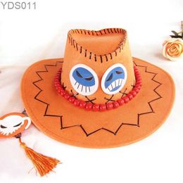 Wide Brim Hats Bucket Anime One Piece Portgas.D.Ace Cosplay Hat Cowboy With Bones Skull Toys Trafalgar L Cap Chopper .Luffy str hat 240319