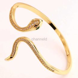 Bangle New Fashion Gold Colour Copper Snake Bracelet And Bracelet Adjustable Size Female Party Jewellery Gift 240319