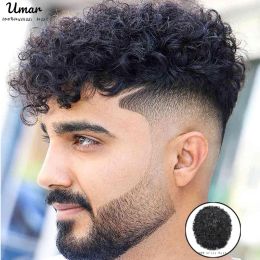 Toupees Toupees 20mm Durable Mono Curly Hair System Unit Deep Curly Toupee For Men for Black Men Male Hair Prosthesis For Men