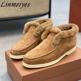 Boots Casual Suede Winter Walk Boots Woman Wool Warm Slipon Loafers Shoes Outdoor Fur Flat Shoes Comfort Snow Boots Women