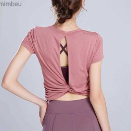 Women's T-Shirt Ladies Sleeveless Sports Vest Loose Breathable Sexy Cutout Yoga Wear Top Nylon Solid Color Fitness Jogging T-ShirtC24319