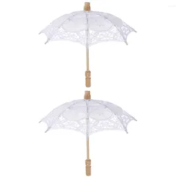 Umbrellas 2 Pcs Prop Umbrella Bridal Veil Parasol For Girls Wedding Retro Decor Embroidery Bride Lace Take Bath