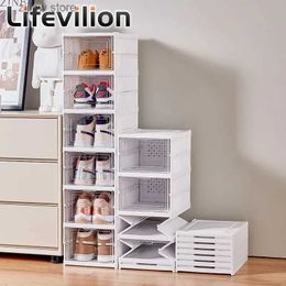 Storage Holders Racks Foldable transparent sports shoe storage Organiser shoe box stackable dustproof high top cabinet shoe rack Y240319