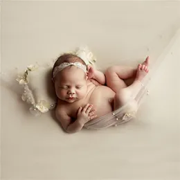 Blankets Born Baby Pography Wraps Gauze Flower Pearls Veil Wrap Swaddle Backdrop Blanket Chiffon Background Big Sizes Po Props