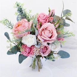 Wedding Flowers SESTHFAR Pink Bouquet For Bride Hand Holding Flower Real Look Fake Bridesmaid 2024 Ramos De Novia