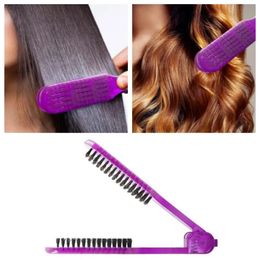 Pro Hairdressing Straightener Nylon Hair Straightening Clip Double Brushes V Shape Comb Clamp Not Hurt Styling Tool DIY Home 240314