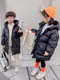 Down Coat Baby Winter Long Jacket Boys Girls Solid Color Hooded Warm Kids Fashion Loose Parkas Children Outerwear Clothes