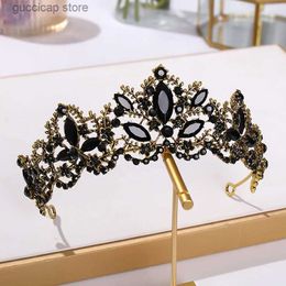 Tiaras Baroque Bronze Black Crystal Bead Bridal Tiaras Rhinestone Diadem Pageant Crown for Brides Headband Wedding Hair Accessories Y240319