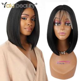 Synthetic Wigs Synthetic Wigs Synthetic 14inch Straight Lace Bob Wig Short Lace Wig Smooth Feel Black Brown High Temperature Fibre For Women Yaki Beauty Hair 240329