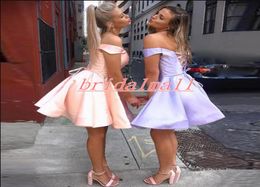 Off the shoulder Pink Satin Short Homecoming Dresses Cheap Purple Formal Party Gowns Mini Little Cocktail Graduation Dress Cocktai4029345