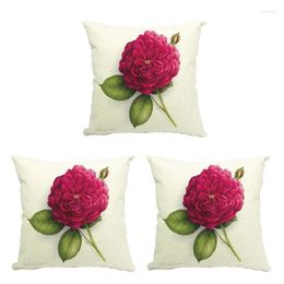 Pillow Case 3X Vintage Floral/Flower Flax Decorative Throw Cushion Cover Home Sofa Decorative(Rose Flower 1)