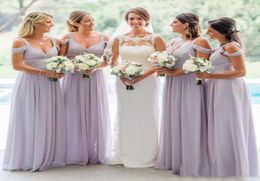 Stunning 2017 Lavender Chiffon Bridesmaid Dresses Elegant Off Shoulder Straps Ruched Bodice A Line Country Wedding Guest Dresses C3740020