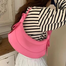 Totes Half Moon Bow Decorated Bags For Women Luxury Designer Handbag And Purses 2024 Fashion PU Leather Simple Underarm Shoulder