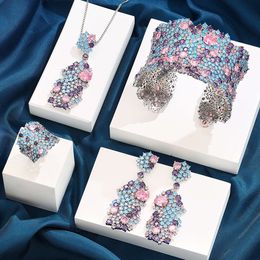 2023 New Elegant Women's 4-piece Bridal Wedding Necklace Bracelet and Earring Jewellery Set