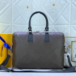 Luxury Mens Briefcase Designer Handbag Classic Plaid Laptop Crossbody Bags Casual Portable Office Document Shoulder Bag Zipper Closure V Letter