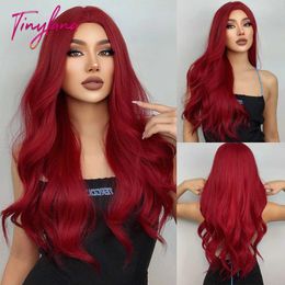 Synthetic Wigs Wine Burgundy Red Long Wavy Synthetic Hair Wigs for Women Orange Red Body Wave Halloween Cosplay Natural Wig Heat Resistant 240328 240327