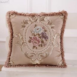 Pillow Case Jacquard European Vintage Cover 45x45cm Soft Home Decorative 48x48cm Red Ivory Brown Tassels