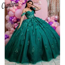 Vintage Appliques Green 3D Flowers Quinceanera Dresses Ball Gown Corset Princess Dress vestidos de quinceanera