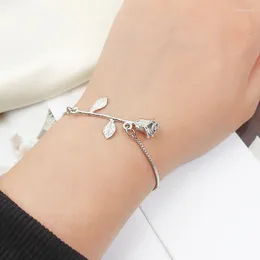 Link Bracelets Fashion Rose Bracelet Bangles Gold/Silver Colour Adjustable Metal Charm For Women Chain Boho