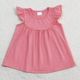 Clothing Sets RTS Baby Girls Wholesale Flutter Sleeve Tunic Rose Red Colour Milk Silk Shirts Tops Spring Kid Dress