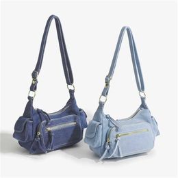 Top Shoulder Bags Denim Versatile Designer Handbags Tote Bag Blue Multi Pocket Crossbody Womens Luggage 240311