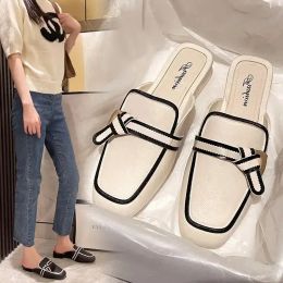 Slippers WTEMPO Black Mules Shoes For Womens Girls Slip On Square Heel Slippers Women 2023 Luxury Designer PVC Slides Shoes