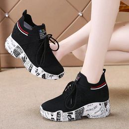 Casual Shoes Women Sock Sneakers High Top Comfortable Lace-Up Womens Running Heightening Fashion Breathable Mesh Ladies Footwear