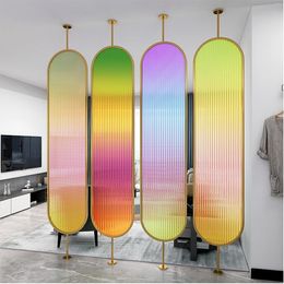 Colourful partition iron stainless steel screen, luxurious office, dining room, living room, rainbow glass screen partition