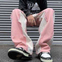 Men's Jeans Pink American High Street European And Pants Design Sense Splicing Loose Wide Leg For Men