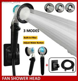 Bathroom Shower Heads Propeller Shower Head 3 Modes High Pressure Turbo Propeller Handheld Shower With Fan ABS Philtre Showerhead Bathroom Accessories Y240319