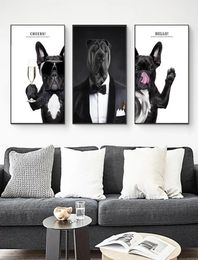 Funny Animal Canvas Painting Dog Wear Sunglasses Clothes Poster Print Black and White Nordic Wall Art Pictures for Living Room9664584