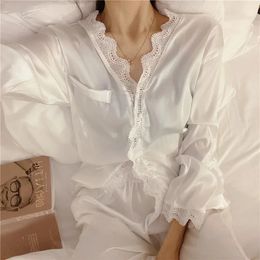 2 szt./Zestaw kombinezonu domowego piżamy dla kobiet śpiwory żeńskie spodnie z długim rękawem satynowe jedwabne odzież nocną pijamas Pajama zestaw 240314