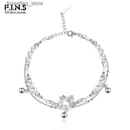 Charm Bracelets F.I.N.S Chinese Style Real S925 Sterling Silver Jade Peace Button Handmade Shell Pearl Double Chains Hand Fine Jewelry L240319