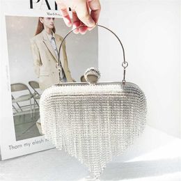 Chic Shoulder Bags Banquet Bag Womens Designer Handbag Tote Diamond Tassel Small Square Handheld Dress Evening Handbags 240311