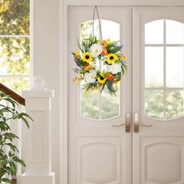 Decorative Flowers Spring Wreath For Front Door Four Seasons Greenery Round Artificial Home Decor Festival Indoor Outdoor Wall Farmhouse